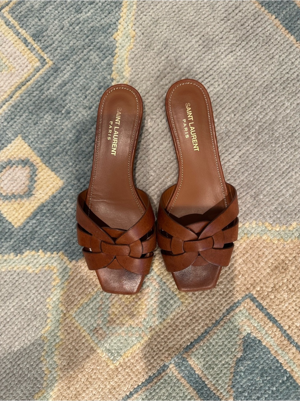 Saint Laurent Tan Tribute Mules in Amber - Picture 3 of 8